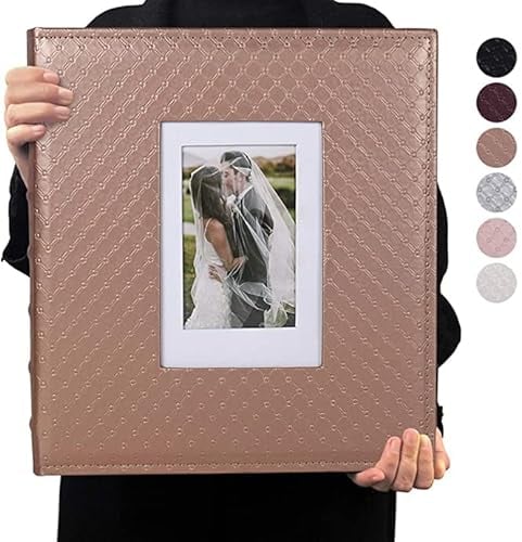 RECUTMS Fotoalbum Für 600 Fotos Große Kapazität Schwarze Innenseite Knopf Genarbtes Leder Taschen Fotoalbum Familienfotoalbum Buch Horizontale Und Vertikale Fotos (Braun)