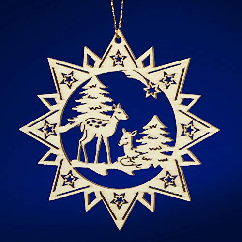 SIKORA BS-LS Traditionelle Filigrane Christbaumschmuck Holzanhänger aus nachhaltiger Herstellung - 28 Modelle wählbar, Modell:M2 Mehrzackstern Rehe D 8.8cm