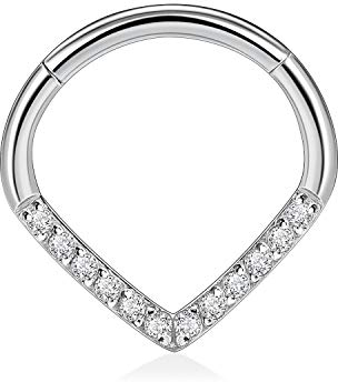 hengkaixuan 16G Mond Teardrop Daith Ohrringe Chirurgischer Stahl Daith Turm Tragus Piercing Schmuck CZ Septum Clicker Ring Kleiner Creolenring