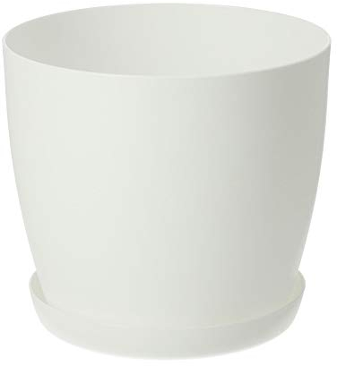 KADAX Flowerpot, fioriera con sottobicchieri, secchio di fiori rotondi in plastica, pentola opaca per cactus, felce, trama luccicante per balcone, appartamento e terrazza (⌀ 30 cm, bianco)