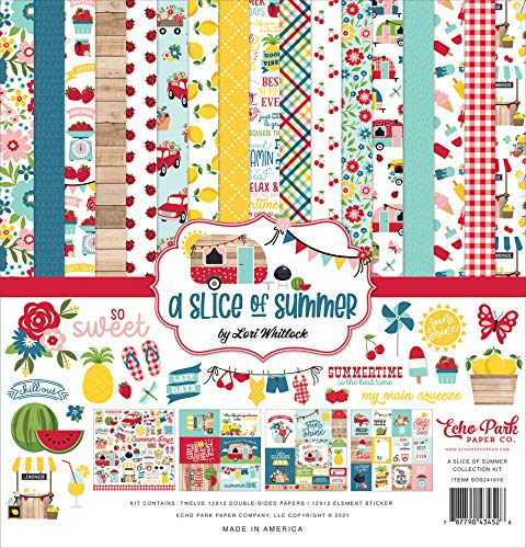 Echo Park Paper Company SOS241016 Echo Park 30,5 x 30,5 cm – EIN Stück Sommer Papier, A Slice of Summer Collection Kit, 12-x-12-Inch