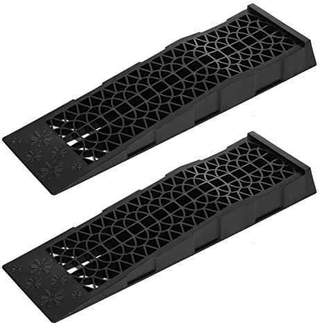 Trintion Auffahrrampe, 2 Stück Kunststoff Auffahrrampe, auffahrrampe pkw, Auffahrkeile, Bordsteinrampe 3 Tonnen Belastung Reifenbreite mit Überfahrschutz 70 x 20 x 8 cm