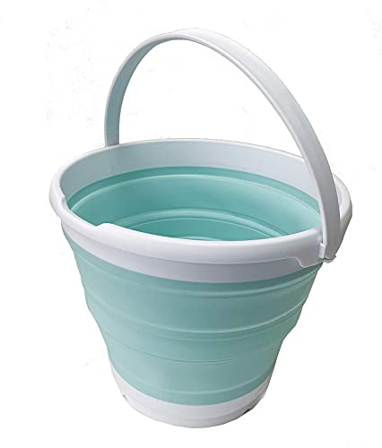 SAMMART 10L Collapsible Plastic Bucket - Foldable Round Tub - Portable Fishing Water Pail - Space Saving Outdoor Waterpot, Size 33cm Dia (1, Weiß/Seegrün)