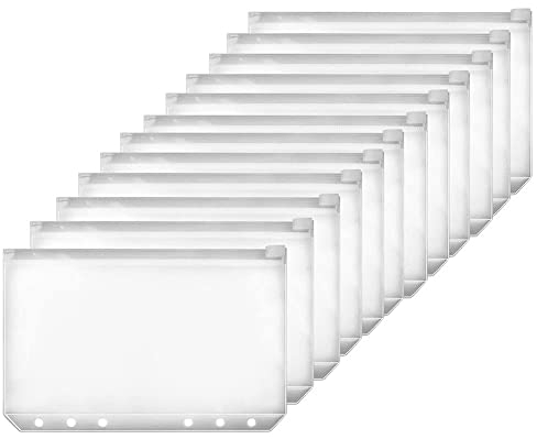 Abnaok 12 Stück A7 Binder Taschen, 6 Löcher, Wasserdicht Transparente Budget Binder Reißverschluss, Ordner mit Reißverschluss, Transparente Tasche für Dokumente