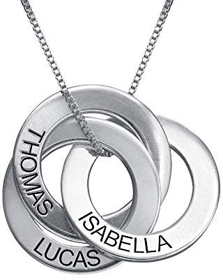 MyNameNecklace MYKA Personalisierte Russische Ring Halskette mit Gravur auf Drei Ringen aus Sterling Silber 925 / Vergoldet - Geschenk für Damen - Mutter - Freundin (925er Sterling Silber)