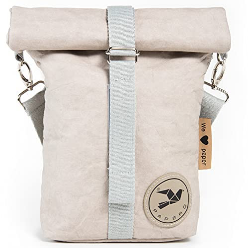 Monaco di Bavaria Lunchbag aus Kraft Papier | RACOON | Lebensmittelecht Pausenbrot Lunchbox für die Arbeit, Lunchtasche Handtasche Umhängetasche veganem Leder nachhaltig (grau)