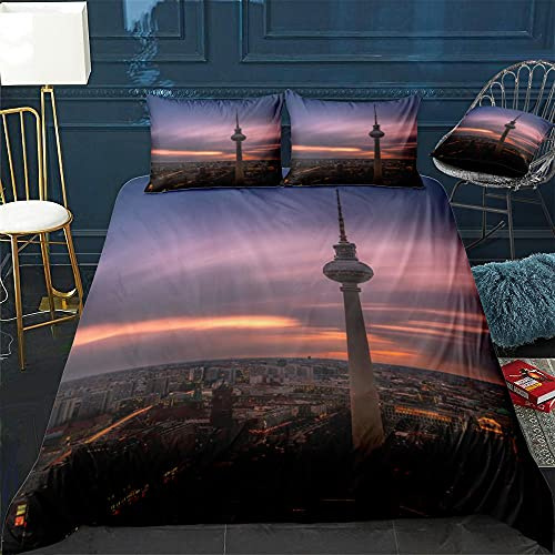 PONGLPKBB Bettwäsche 135x200 Berliner Sonnenuntergang, Mikrofaser Bettbezüge - 1 x Bettbezug mit Reißverschluss + 1 Kissenbezug 80x80 cm für Kinder Jungs Mädchen
