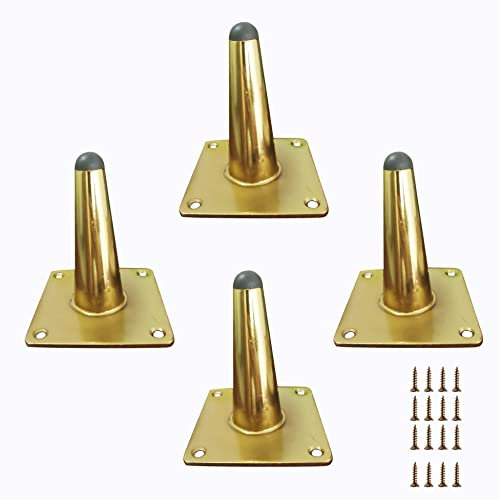 Mimhooy 4Pcs 4 Inch Furniture Legs - Luxury Gold, Straight Tapered TV Cabinet, Dresser, Coffee Table, Couch Sofa Feet - Mid-Century Modern Style Metal Furniture