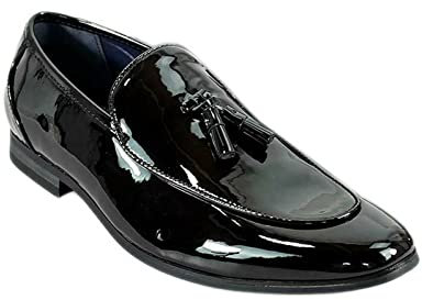 Mocassini da uomo in pelle verniciata italiana Couture mocassini formali neri, Nero , 46 EU