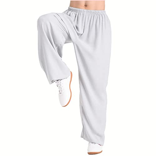 VIRACIN Pantalones de Tai Chi para hombre y mujer, pantalones de artes marciales, pantalones de Kung Fu para yoga, pantalones de linterna, pantalones de jogging, gris-L