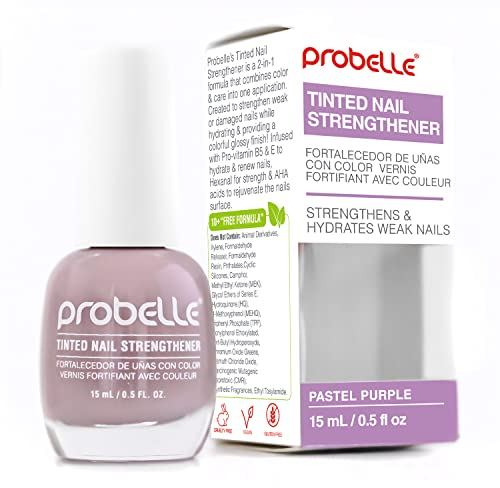 Probelle Tinted Nail Strengthener, Nail Strengthening Treatment, Nail Growth and Repair, Stops Peeling, Splits, Chips, Cracks, and Strengthens Nails (Pastel Purple)