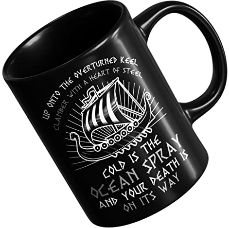 Wikinger Deko - Wikingerschiff Kaffeetasse Schwarz Beidseitig Bedruckt - Wikinger Tasse Mit Spruch - Viking Teetasse