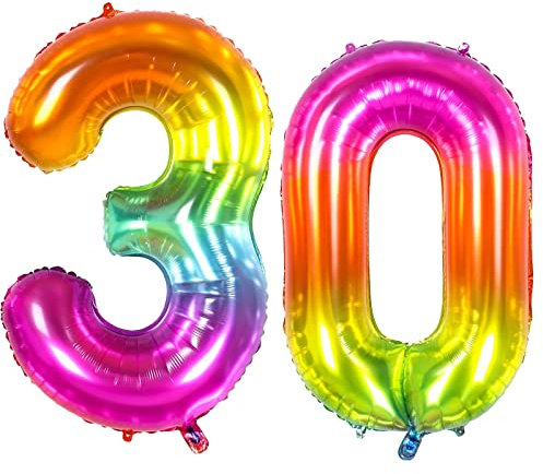 WOIRROIP Luftballon 30, 101 cm XXL Folienballon Zahl 30 Luftballons Zahl,Ballon 30 Zahlenballon,Deko Helium Ballons für Mädchen Junge Geburtstag Hochzeit Jubiläum Party Dekoration,Verlauf(30)