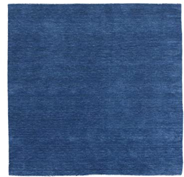 RUG PRINCE Wollteppich Gabbeh Uni 60x60 Handgewebt Quadratisch Blau Einfarbig Handarbeit