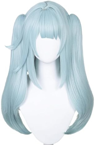 Blaue Doppel Ponytail gerade Cosplay Perücke perfekt für Frauen Halloween Cos Anime Party Ersatz Perücke Hitze Resisitant Custome Haare mit Kappe