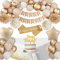 Geburtstagsdeko Mädchen Frauen, Deko Geburtstag Beige, Luftballons Geburtstag Dekoration mit Happy Birthday Girlande Geburtstagsschärpe Tischdecke Pompons für Party Deko Geburtstag Frauen Mädchen