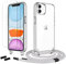Anshow Handykette für iPhone 12 Mini Hülle mit Band + 2 Schutzfolie, Robust Necklace Extrem Stoßfest Handyhülle iPhone 12 Mini Case Transparent Schutzhülle zum Umhängeband Abnehmbar, Grau