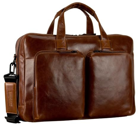 Leonhard Heyden Cuero maletín bolsa de ordenador portátil con compartimento para portátil Porto Zip Briefcase 2 Compartment Brown marrón