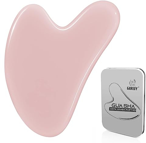 Gua Sha Steine Gesichts Jade Guasha Board Massage Tool Heart Shape Jade für Gesicht, Augen, Hals zur Hautpflege, Schönheit und Entspannung der Körpermuskulatur (Rosa)