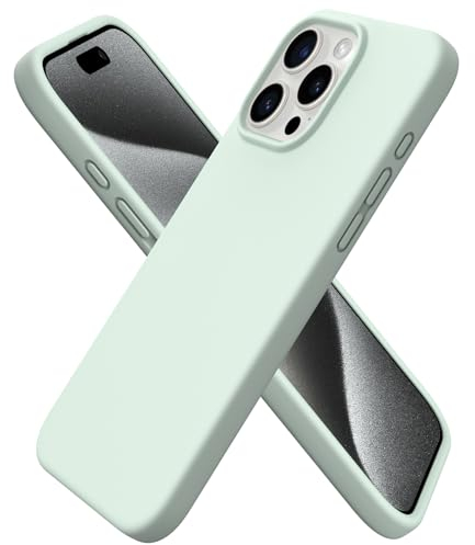 ORNARTO Compatible with iPhone 15 Pro Max Case 6.7, Slim Liquid Silicone 3 Layers Full Covered Soft Gel Rubber 15 Pro Max iPhone Case Cover 6.7 inch-Light Green
