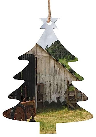 Alte Holzscheune mit verrostetem Traktor Weihnachten Holz Ornament Anhänger, Urlaub Kreative Geschenke Baumschmuck Weihnachten