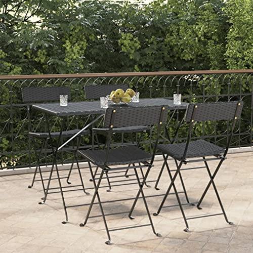 GuyAna Bistrostühle 4 STK. Klappbar Schwarz Poly Rattan und Stahl Rattan Gartenstuhl Terrassen SitzmöBel