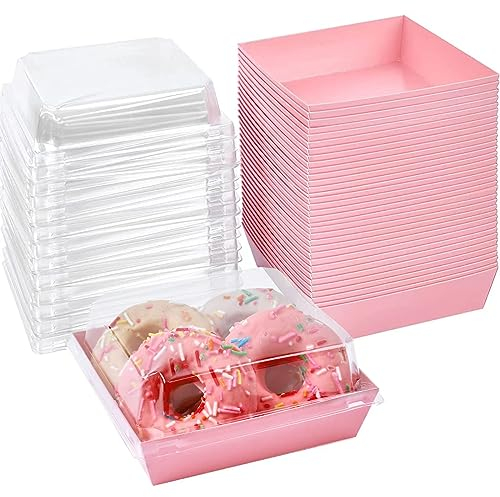 Oursouion 50-Pack Cake Slice Boxes, Cake Boxes with Clear Lids,Cupcake Boxes Oil-Proof Paper Dessert Boxes Food Containers Takeaway Boxes for Parties, Weddings, and Bakeries (Pink)