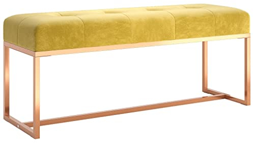 Sitzbank Polsterbank Truhenbank Flurbank Samt Ottoman Fußhocker Sitzhocker Bettbank mit Metallbeinen, Gepolstert Bettbank Schuhbank für Schlafzimmer Wohnzimmer Flur, Senfgelb 110x36x45 cm Samt
