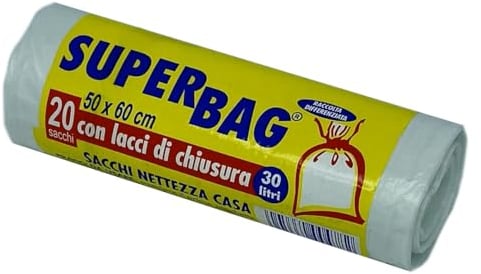 FRIO 20 sacs transparents, 30 litres pour poubelle, tri sélectif, sacs en plastique PE recyclé avec liaisons. Sacs poubelle 50x60 cm de Qualité Premium, Extra Résistants