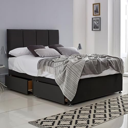 ComfoRest - Sleek 5FT King Size Divan Bed with 2 Drawers | Durable Frame for Modern Interiors | Functional Design for Large Spaces | Versatile Choice for All Bedrooms (Black Plush)