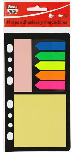 Fixo Notes | Porte-notes et marqueurs adhésifs | Couleurs et tailles assorties | Indicateurs Pet | Notes adhésives papier classeurs 4 anneaux A5 | 25 feuilles par bloc | 7 blocs