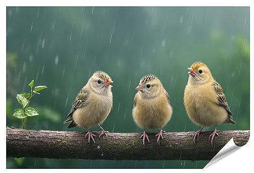 islandburner Prime Bild Poster Bezaubernder Sommergarten Vögel im Regen Naturzauber KI inspiriert Premium Bilder Fotodruck