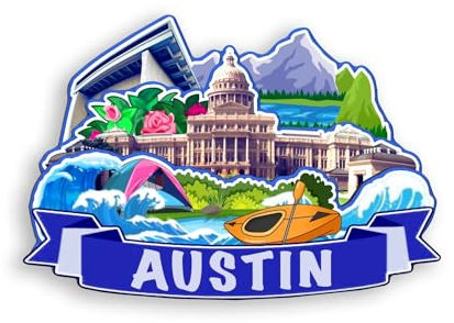 Quwsne Kühlschrankmagnet, Austin, Texas, USA, Kühlschrankmagnet, Stadt, Reise, Souvenirs, Touristengeschenke, 3D, klassische Sehenswürdigkeiten, handgefertigt, Handwerk, Heimdekoration, 386