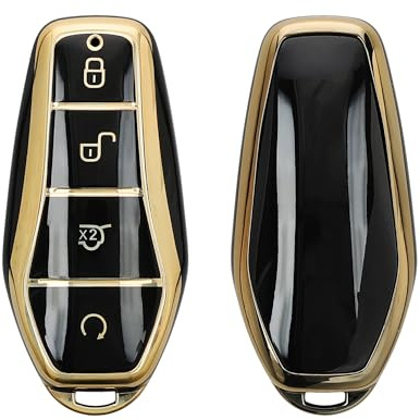kwmobile Autoschlüssel Hülle kompatibel mit BYD Atto 3 / Sealion / Han / Tang / Dolphin / Seal - Schlüsselhülle Silikon Cover - Schwarz Gold