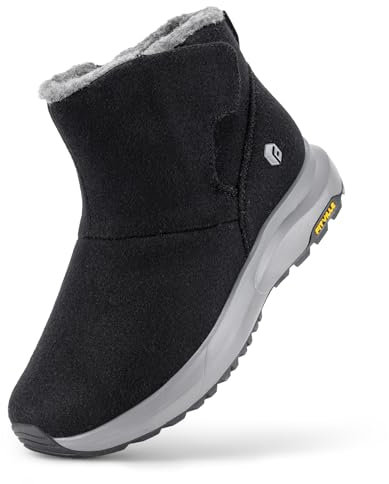 FitVille Bottes d'hiver Pieds Larges pour Homme Bottines de Neige Doublées Chaudes Chaussures Scratch Hiver Basse Plates d'extérieur Antidérapantes Noir 42 EU Large