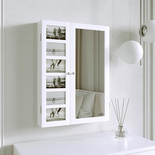 FABS Harper Jewellery Cabinet Armoire with LED Light Mirror & Drawers - Wall Mounted Storage & Organiser Unit for Makeup - Bedroom, Dresser & Vanity Furniture