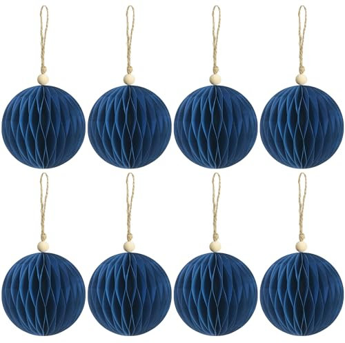 KI Store 8pcs Blue Paper Christmas Baubles with Magnetic Closing 8cm Paper Christmas Tree Decorations Ornaments for Xmas Tree