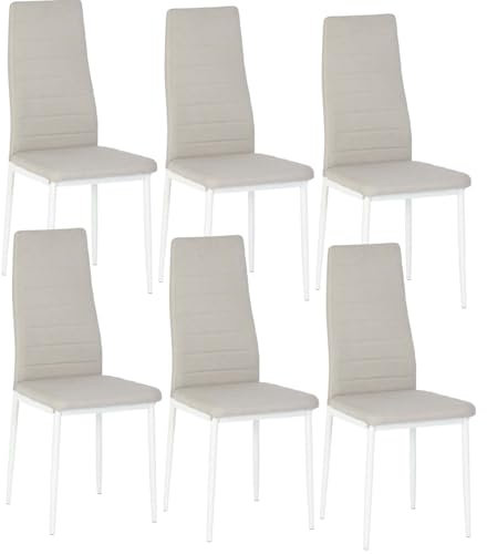 buybyroom - Juego de 6 sillas de comedor o cocina, acolchadas, cómodas, con asiento de tela, respaldo, patas de metal, color beis