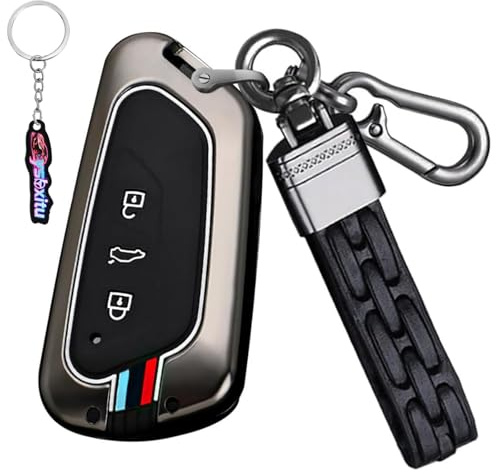 Ysbxitu Schlüsselhülle mit Schlüsselanhänger Schlüsseletui Abdeckung Passt für VW Golf 8 Seat Leon MK 4 Tarraco Ateca Skoda Octavia Metall Fernbedienung Cover Geschenkidee Zubehör