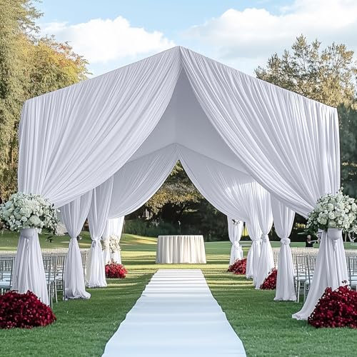 Htper Deckenvorhänge für Hochzeit, knitterfrei, Dickes Polyester, 9 m lang, Baldachin, Zelt, Drapierstoff, Deckenvorhänge, Bogenvorhang für Geburtstagspartys, Veranstaltungen, Dekoration, 12 Paneele,