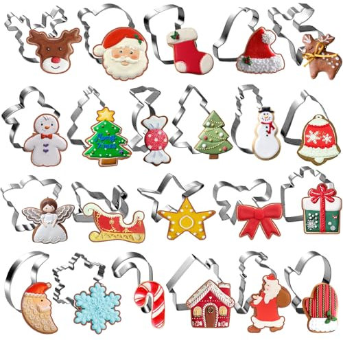 22-teiliges Weihnachts-Ausstechformen-Set – Edelstahl-Metall-Ausstechformen, Weihnachtsformen, groß, klein, Mini-Lebkuchenmann, Schneeflocke, Weihnachtsbaum, Stern, Weihnachtsausstecher für