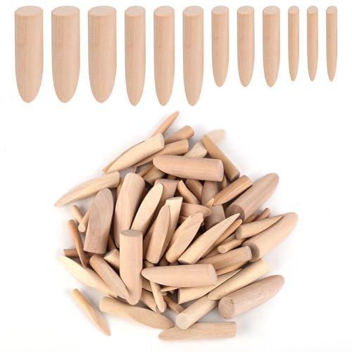 80pcs Wood Pocket Hole Plugs, 4 Sizes Assorted Wood Plugs Screw Pocket-Hole Plugs Wooden Dowel Pins for Handicraft Furniture Repair Fixation Jig Tool
