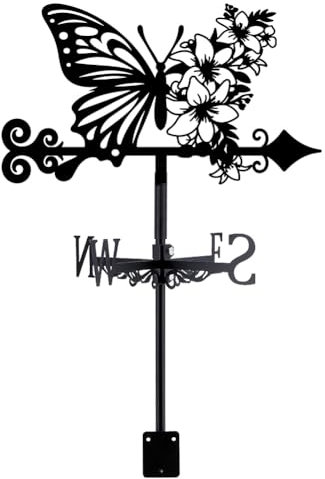 SUPERDANT Girouette de Jardin Exterieur Papillon et Fleur Girouette de Toit Girouettes Animale en Métal Noir Girouettes Signes Ornement Décoration de Ferme Deco Jardin Exterieur