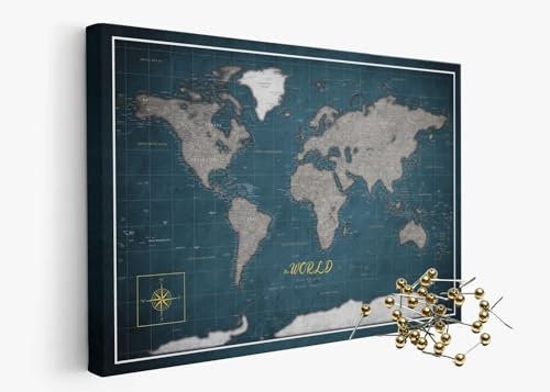 framed concept | Weltkarte mit Pinnnadeln | Handgefertigte Wanddekoration mit 50 goldenen Pins | Einzigartige Geschenkidee