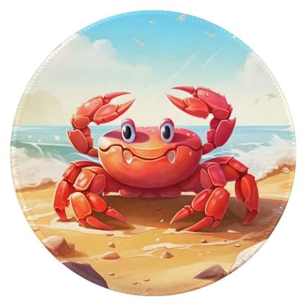 Mexpekil Mauspad mit Strandkrabbe, rutschfeste Gummiunterseite, Gaming-Mauspad, kleines rundes Mauspad mit genähtem Rand, Schreibtischzubehör für Arbeiten, Gaming, 20,3 cm