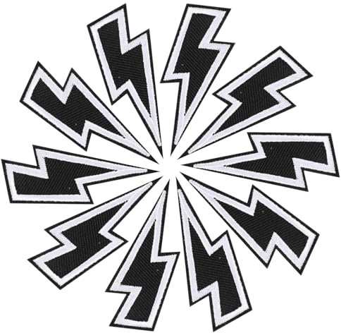 10stk Blitz Aufnäher, Schwarz Donnerkeil-Patch Blitz-Aufnäher zum Aufnähen Bestickte Applikation Blitz-Aufnäher zum Aufbügeln für Selbstgemachte Kleidung Hüte Jeans Taschen Schuhe