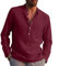Mens Linen Shirts Long Sleeve Casual Cotton Summer Beach Henley Shirt Tops Red M