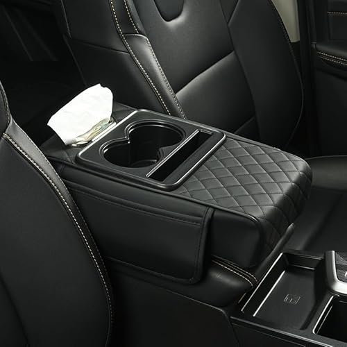 Armlehnenbox für Fahrzeuge Universal Auto Armlehnen Auflage PU Leder Car Armrest Box Pad mit Organizer Taschen Auto Mittelkonsole Pad Auto Armlehne Box Polster Mittelkonsole Abdeckung (Schwarz)