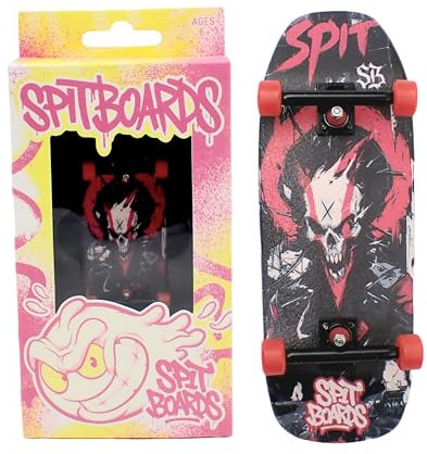 SPITBOARDS 34mm Fingerboard Oldschool Cruiser Pro Complete Setup, Pre-Assembled 5-Layer Wood, Pro Trucks, Soft Urethane 60D Bearing Wheels, Real-Wear Graphics, Lasered Foam Tape 'Spit Rider'