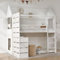 Merax Etagenbett mit Tisch und Stauraum, Hausbett mit Fallschutzgitter und Regal, Kinderbett mit Fenster, 90x200 cm, Kiefer + MDF, Weiß, ohne Matratze